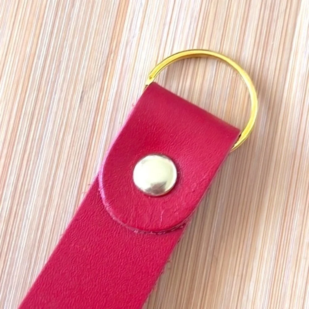 Brand New Giorgio Armani Gold Tone & Red Monogram A Keychain & Red Leather Strap